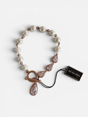 Fifth Avenue Collection Rose Gold Pearl CZ Teardrop Toggle Bracelet 7.5" NWT